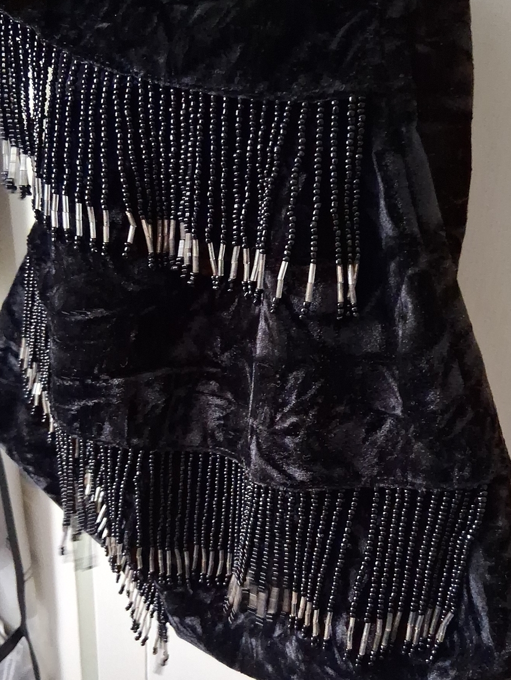 Black Beaded Fringe Hobo Purse Bag - Picture 5 of 9
